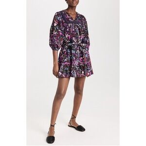 Cleobella Rafala Mini Dress Size Medium Corozal Purple Cotton Printed Boho